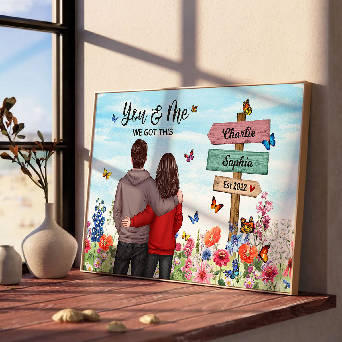 Couple In Flower Garden Sign Personalized Poster, Gift, Anniversary Gift For Couples, For Him, For Her