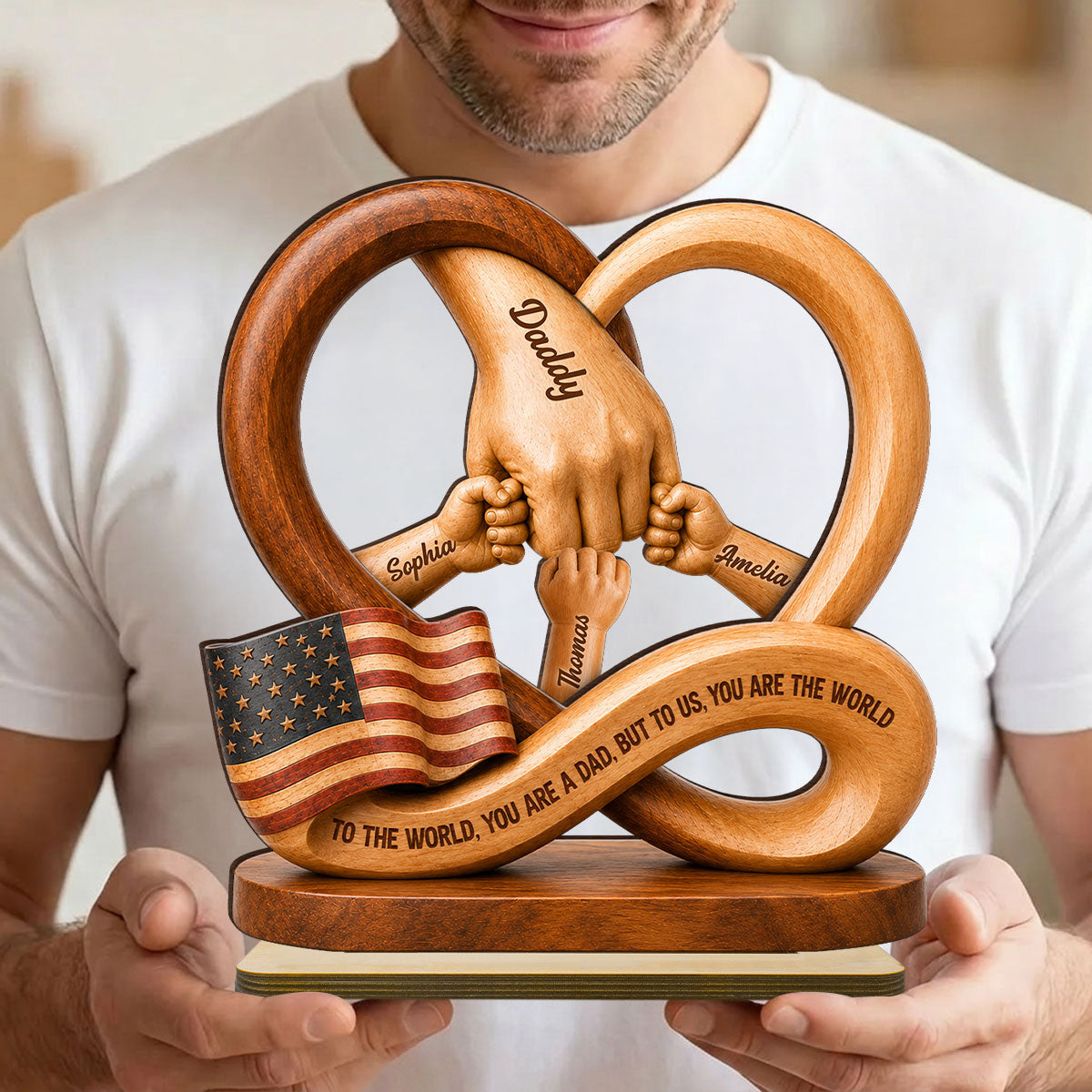 Dad to Us You Are the World - Personalized 2-Layered Wooden Plaque - Gift for Dad, Husband