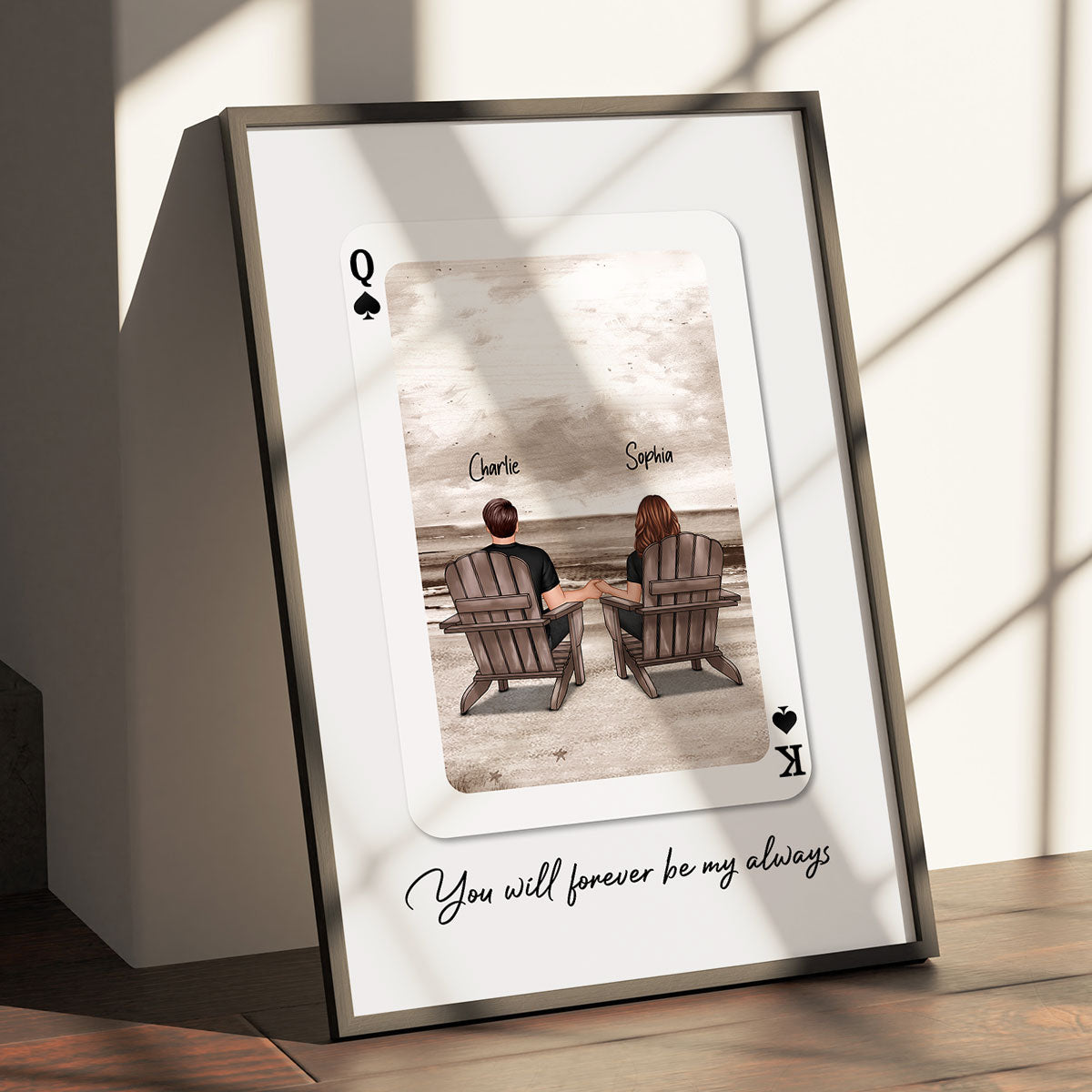 Couple Beach Landscape Playing Cards Print Personalized Poster, Gift For Her, Unique Couples Gift, Romantic Gift