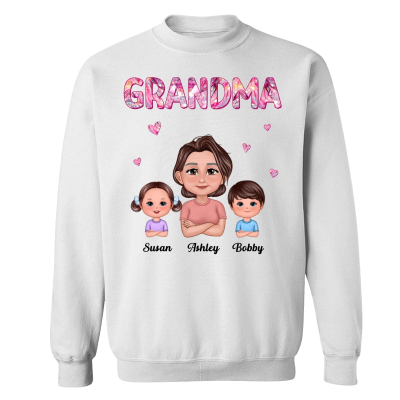 Pretty Doll Grandma Grandkids Marble Pattern Personalized Shirt
