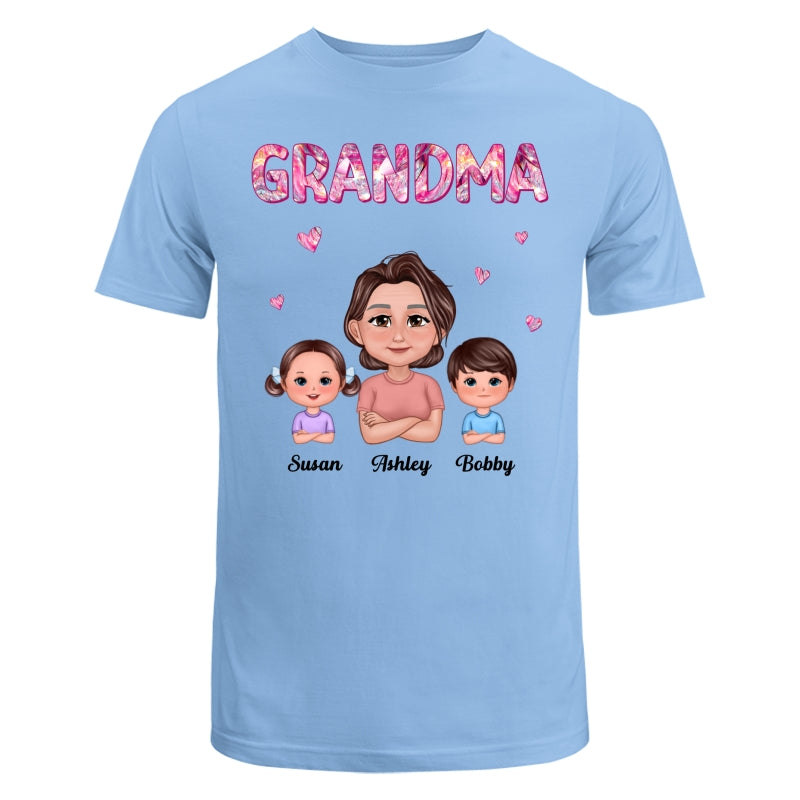 Pretty Doll Grandma Grandkids Marble Pattern Personalized Shirt