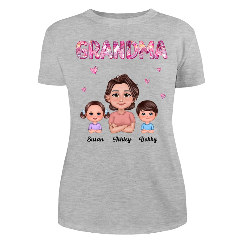 Pretty Doll Grandma Grandkids Marble Pattern Personalized Shirt