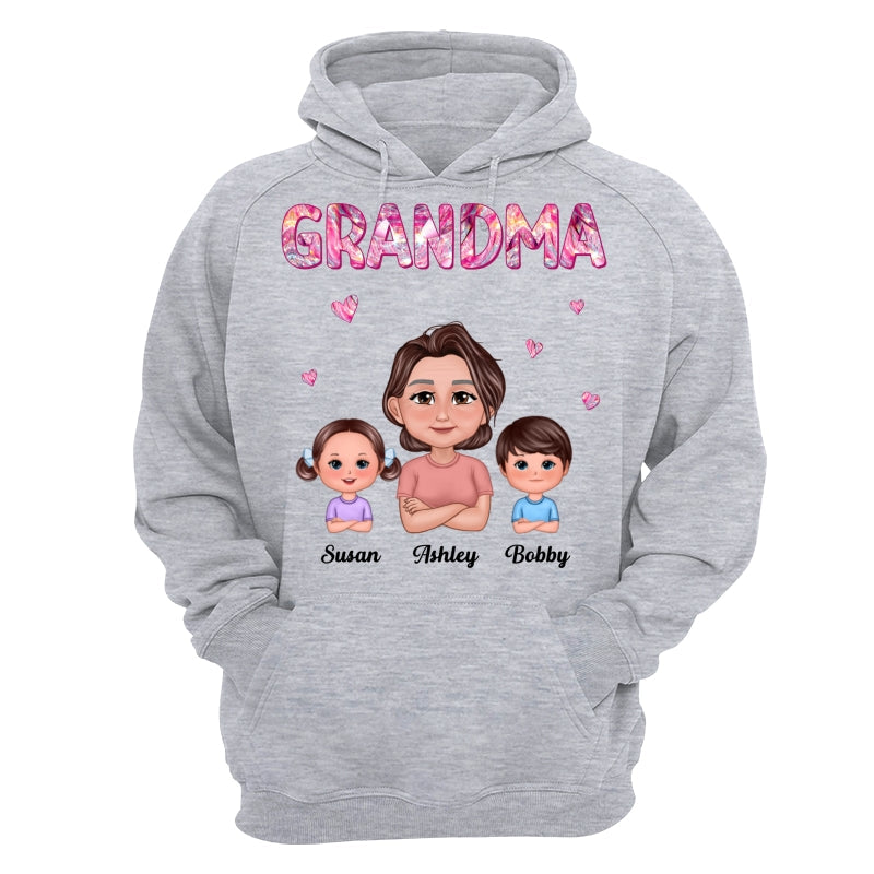 Pretty Doll Grandma Grandkids Marble Pattern Personalized Shirt