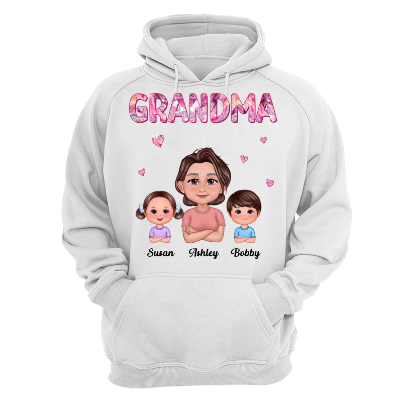 Pretty Doll Grandma Grandkids Marble Pattern Personalized Shirt