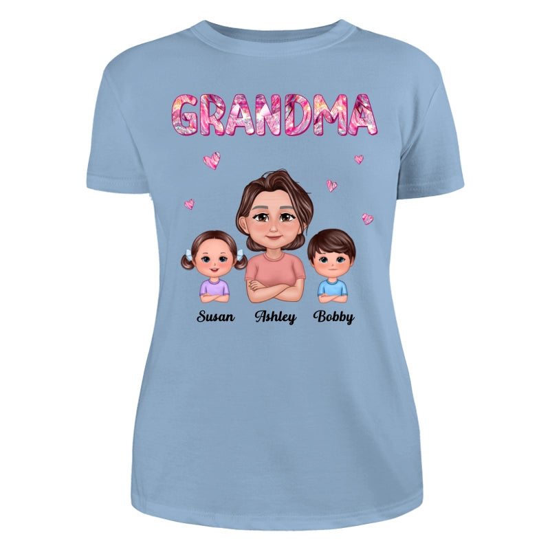 Pretty Doll Grandma Grandkids Marble Pattern Personalized Shirt