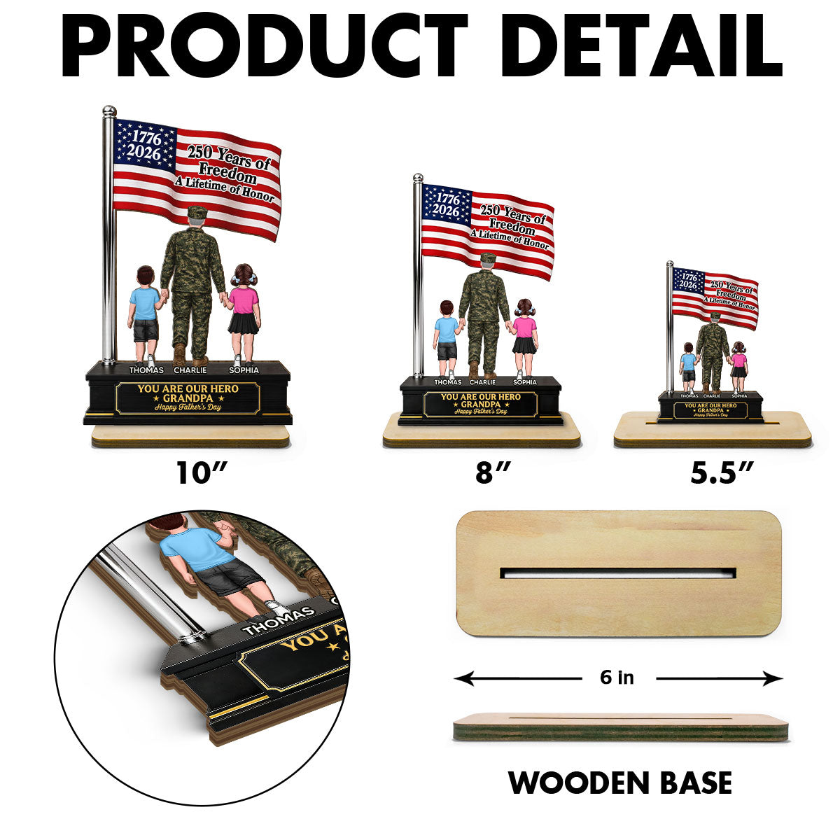 Proud American Military Veteran Grandpa Dad America 250th Anniversary - Personalized 2-Layered Wooden Plaque - Gift For Dad, Grandpa Husband