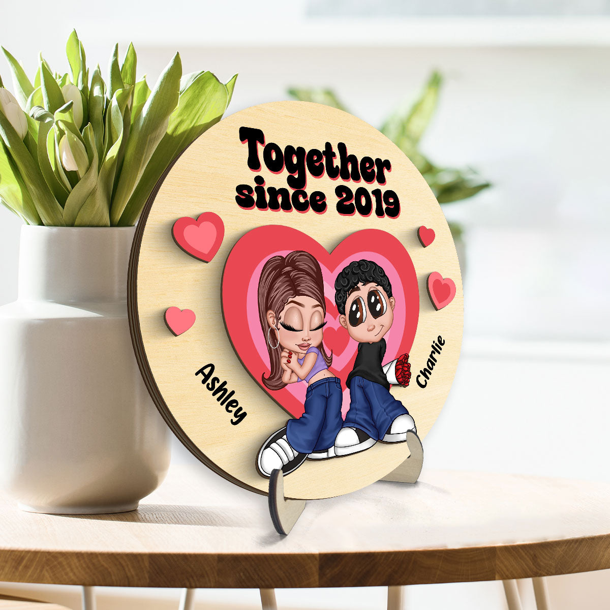 Y2K Couple Hearts Personalized 2-layer Wooden Plaque, Unique Valentine's Day Gift For Him, Gift For Her