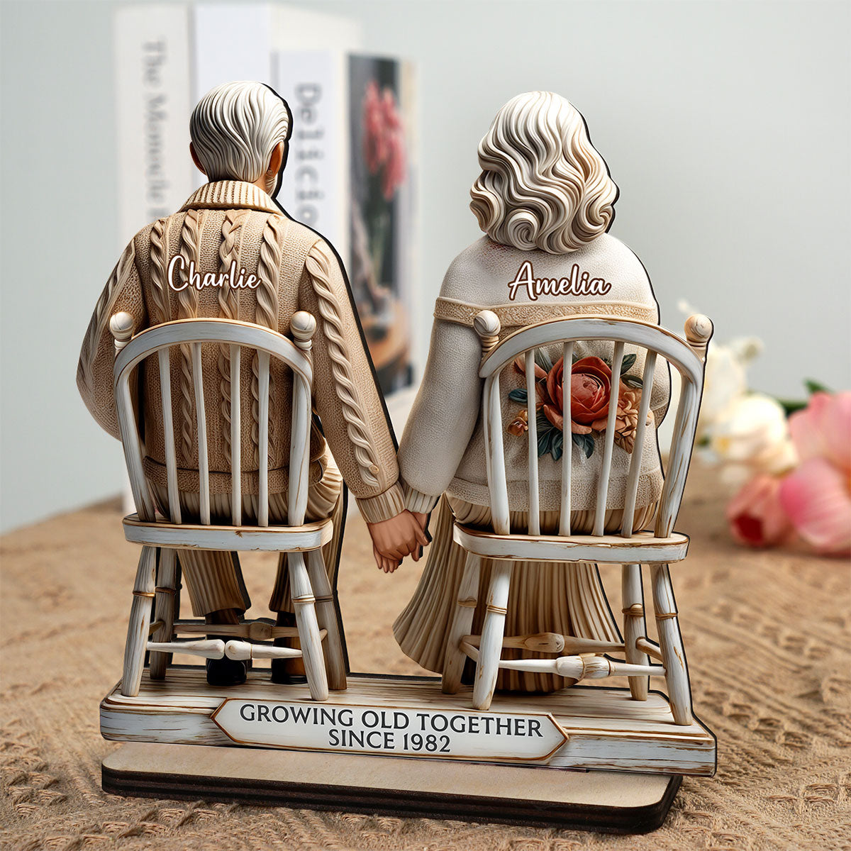3D Effect Couple Sitting Together Personalized Standing Wooden Plaque, Heartfelt 2025 Gift, Anniversary Gift For Girlfriend, For Wife