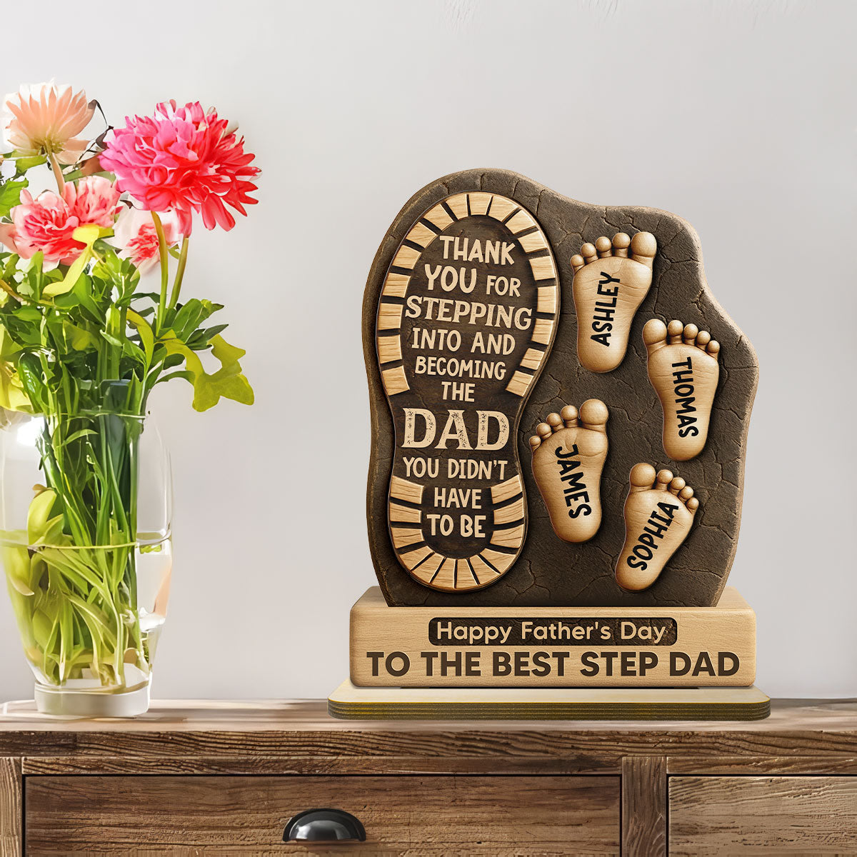 Happy Best Step Dad Ever Personalized 2-Layer Standing Wooden Plaque| Heartfelt Gift For Stepdad, Bonus Dad