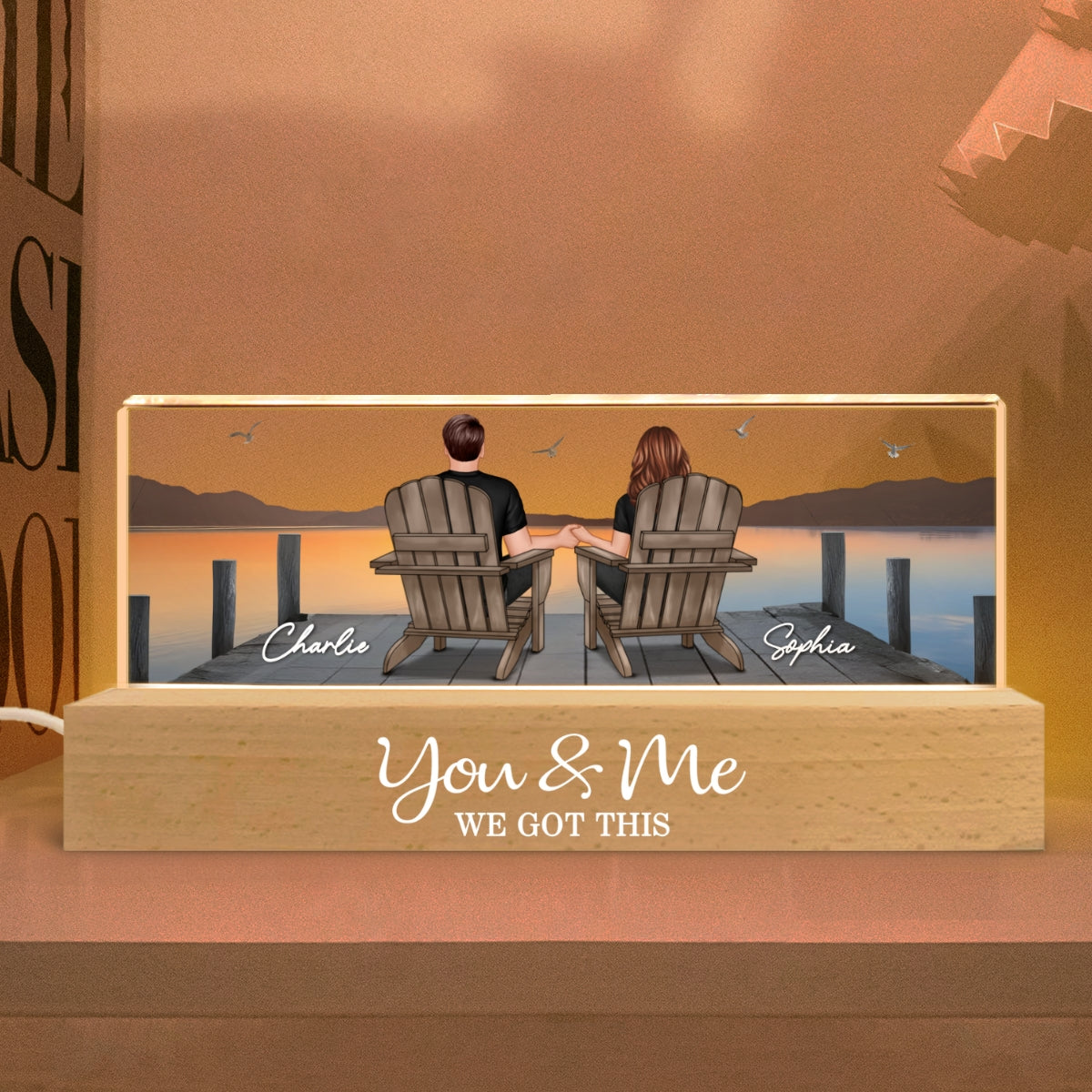 Couple Sitting On The Bridge, Lake Dock Personalized Acrylic Block LED Night Light, Heartfelt 2025 Gift For Couple, For Her, Girlfriend, Wife