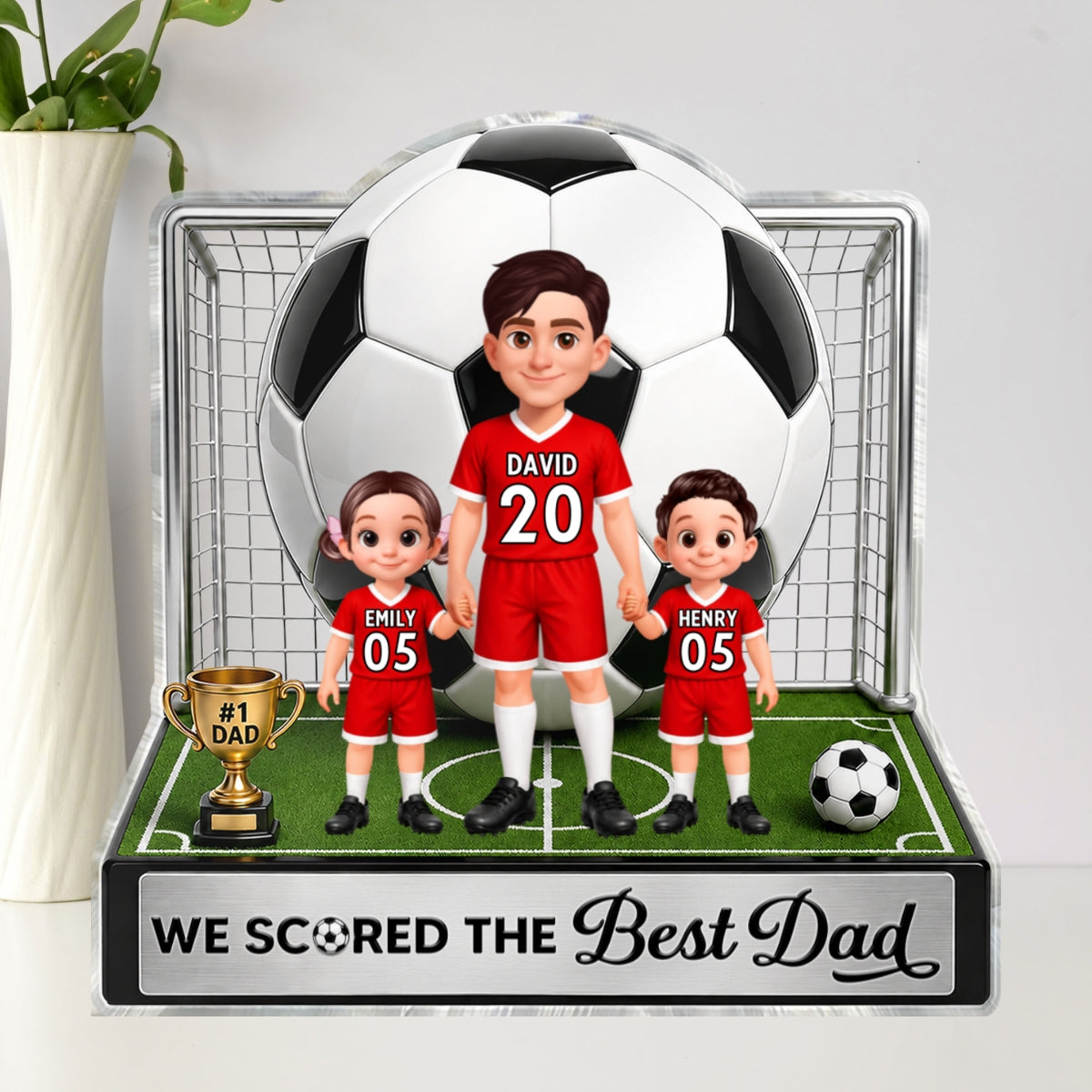 No 1 Soccer Dad And Kids We Scored The Best Dad 2D Flat Printed - Personalized Acrylic Block Plaque - Gift For Dad, Husband, Soccer Football Fans