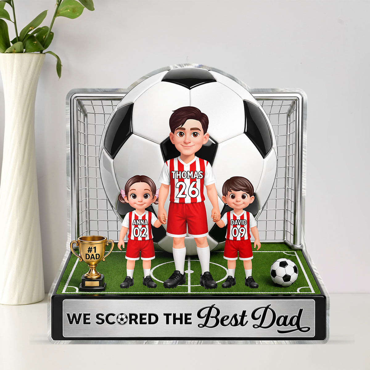 No 1 Soccer Dad And Kids We Scored The Best Dad 2D Flat Printed - Personalized Acrylic Block Plaque - Gift For Dad, Husband, Soccer Football Fans