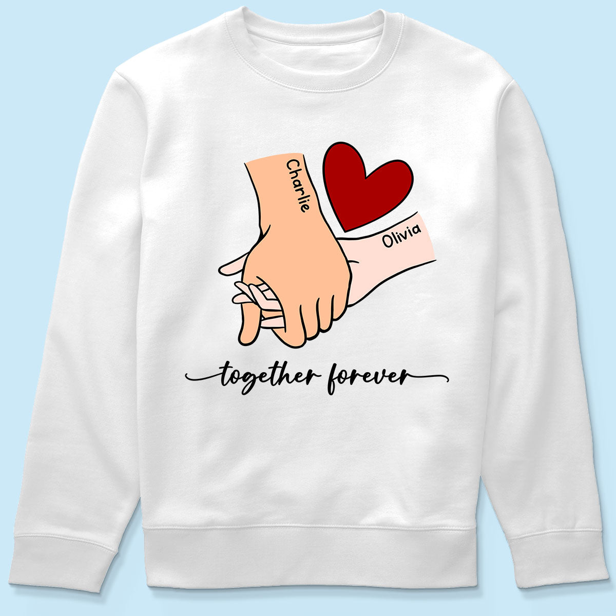 Personalized Couple Holding Hands Red Heart Shirt, Gift, Anniversary Gift for Him for Her