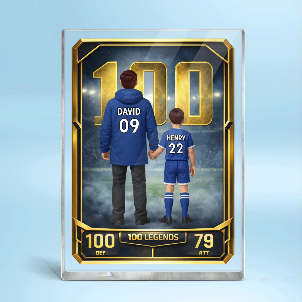 Father And Kids 100 Legends Trading Card - Personalised Acrylic Block Plaque - UK Gift For Football Dad