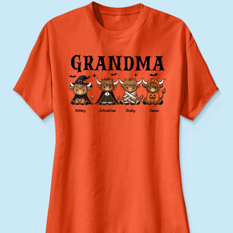 Halloween Highland Cow Grandma Personalized Shirt