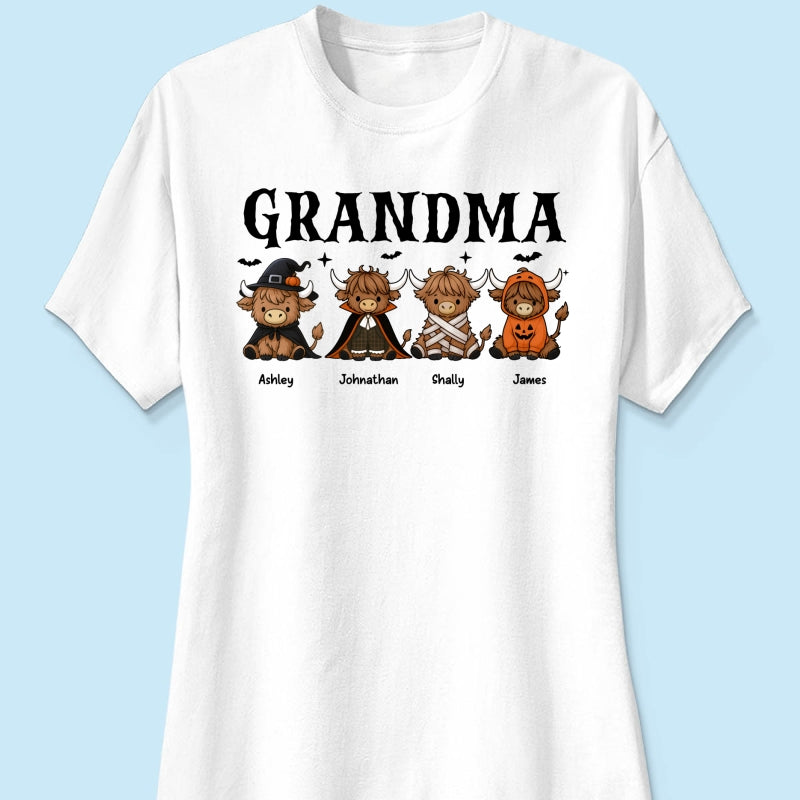 Halloween Highland Cow Grandma Personalized Shirt