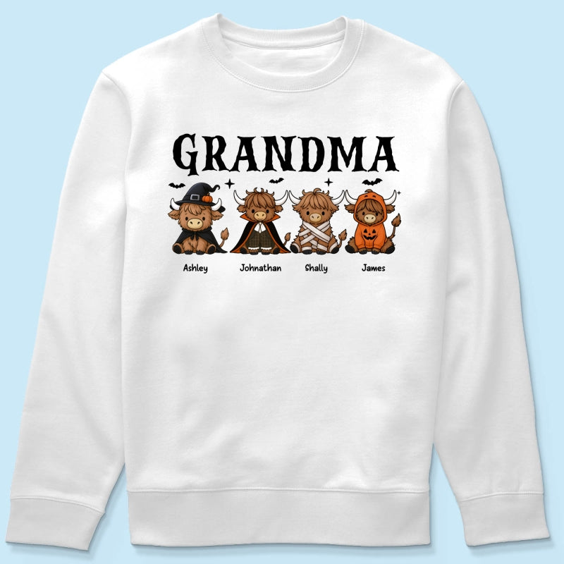 Halloween Highland Cow Grandma Personalized Shirt