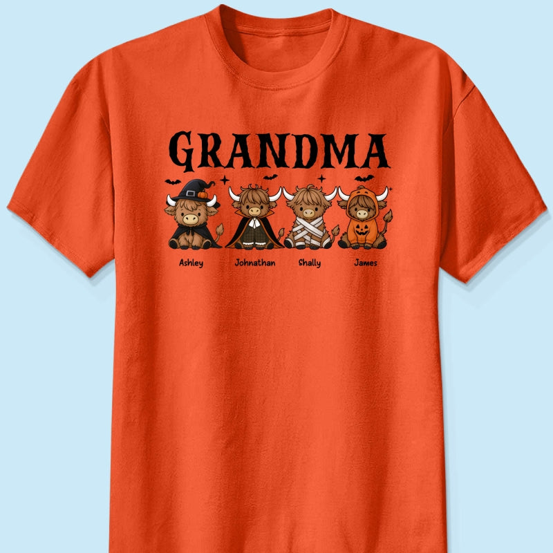 Halloween Highland Cow Grandma Personalized Shirt