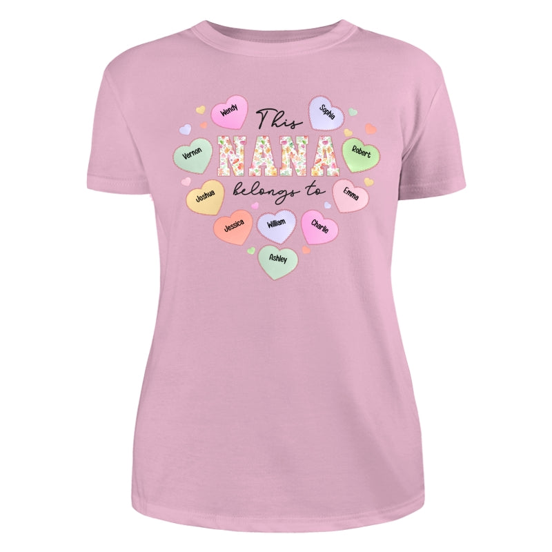 This Grandma Mom Belongs To Heart Shape Personalized Shirt