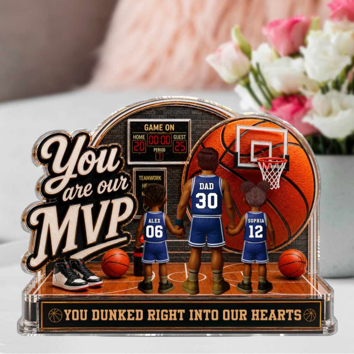 You Are Our MVP Standing Basketball Man & Kids 2D Flat - Personalized Acrylic Block Plaque - Gift For Basketball Dad