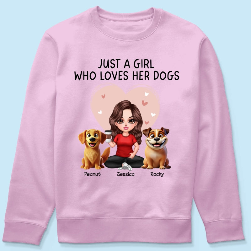Just A Girl Who Loves Her Dogs Realistic Cartoon Dogs Personalized Shirt, Gift For Dog Lover