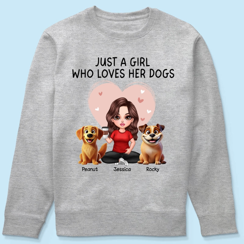 Just A Girl Who Loves Her Dogs Realistic Cartoon Dogs Personalized Shirt, Gift For Dog Lover