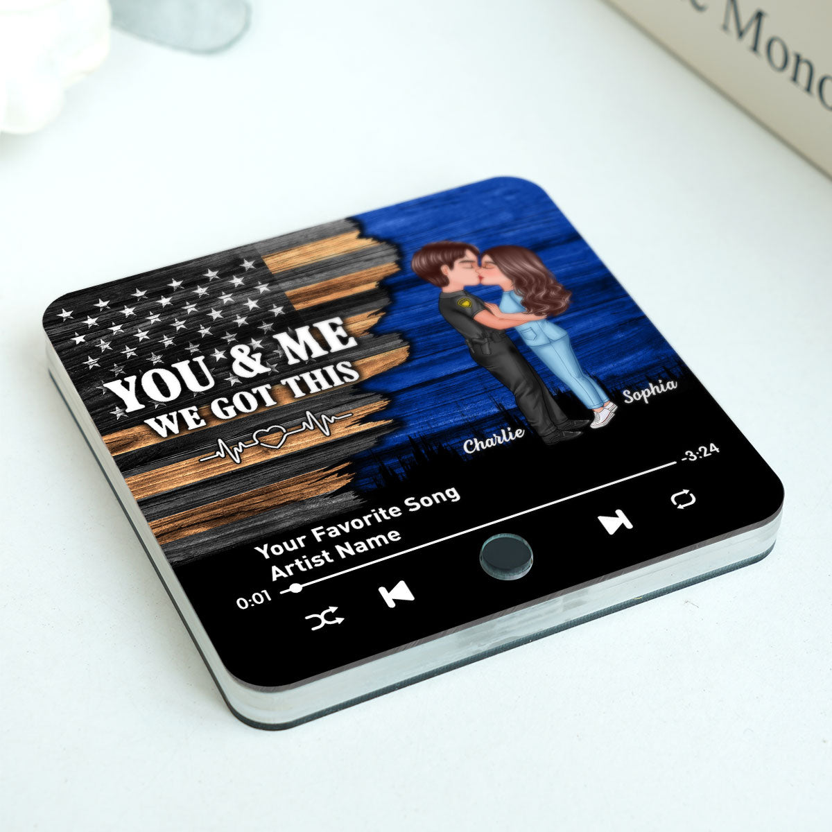 Hero Couple Kissing Half Flag Gift by Occupation Personalized Music Fridge Magnet, Gift For Him, For Her