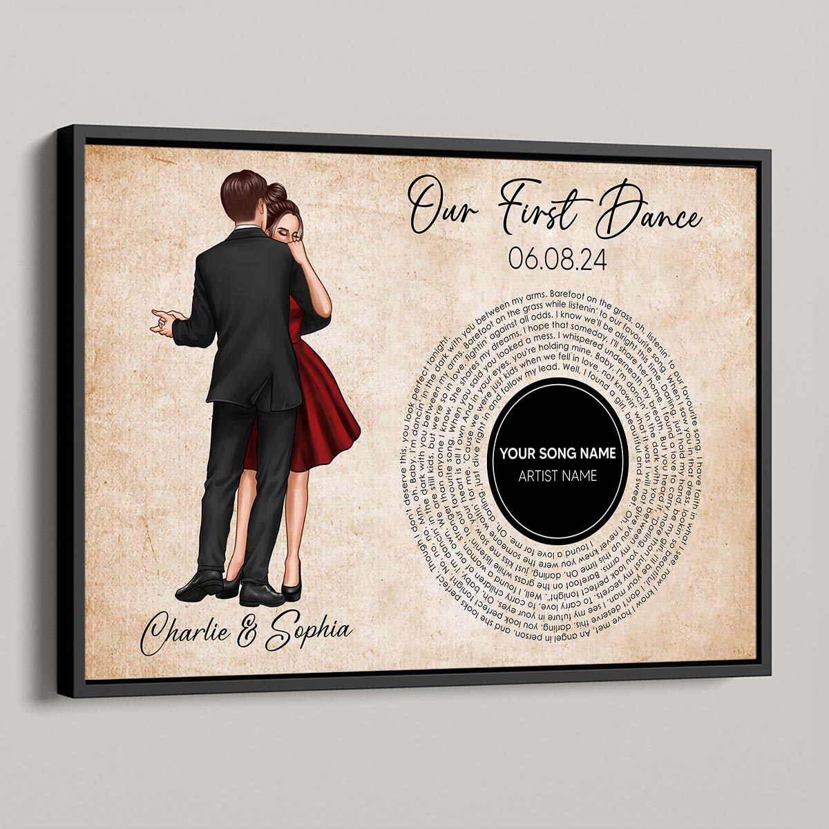 Our First Dance Couple Dancing Favorite Song Vinyl RecordPersonalized Poster, Heartfelt Gift, Wedding Gift For Couple, For Him, For Her