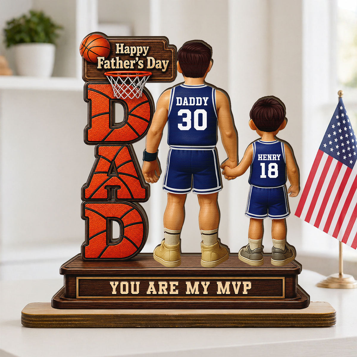 Basketball Dad Legend You Are Our MVP - Personalized 2-Layered Wooden Plaque - Gift For Dad, Husband, Basketball Fans