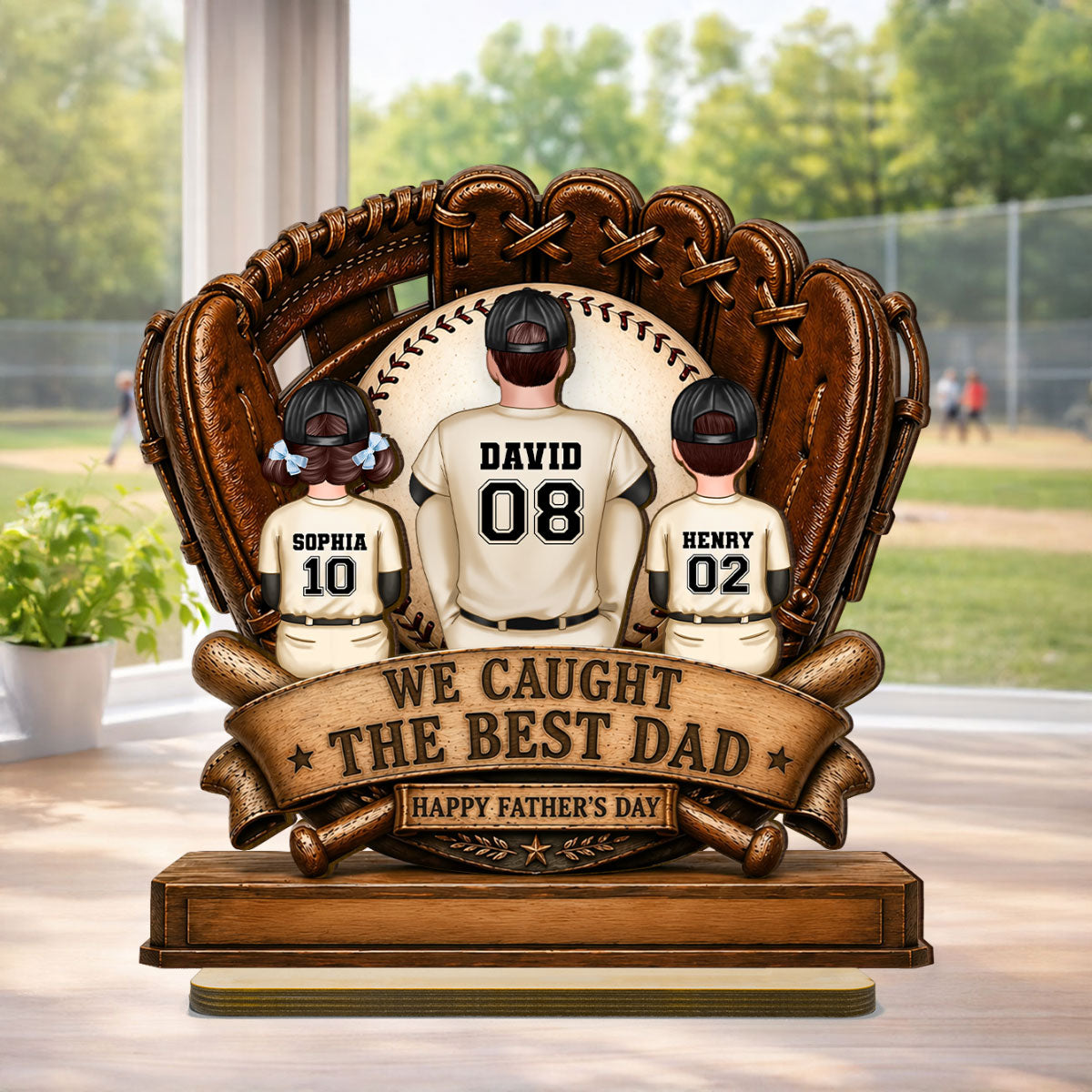 We Caught the Best Dad Fathers & Children Sitting - Personalized 2-Layered Wooden Plaque - Gift for Husband, Dad