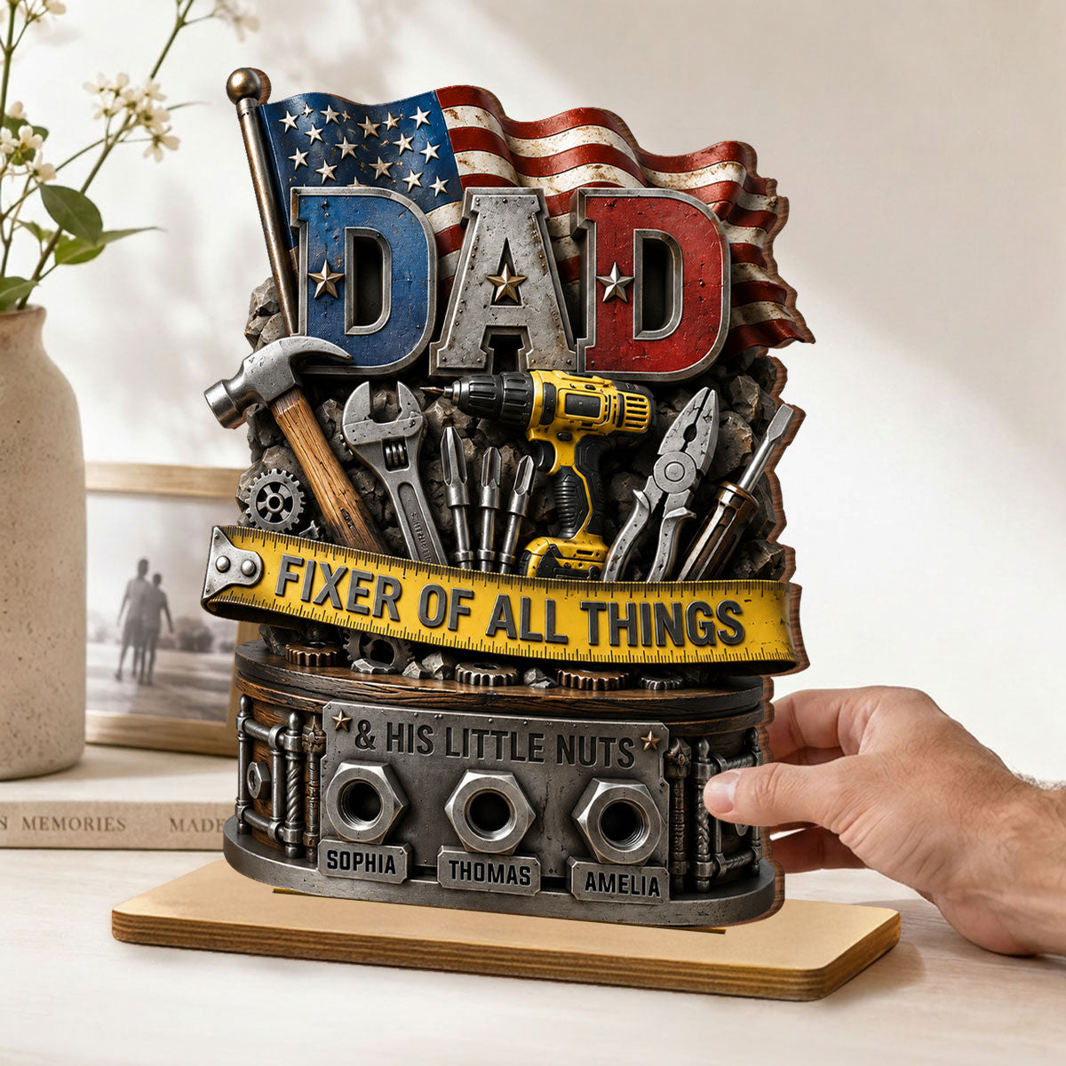 Dad Fixer of All Things Master Handyman- Personalized 2-Layered Wooden Plaque - Gift for Dad, Husband