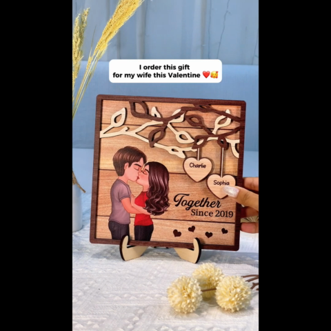 Couple Kissing Under Tree Personalized 2-Layer Wooden Plaque, Gift for Him, Gift for Her