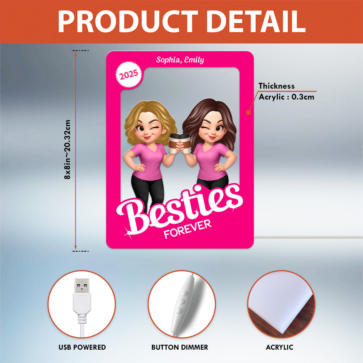 Besties Partners In Crime Pink Toy Box Style - Personalized Light Box - Gift For Best Friends
