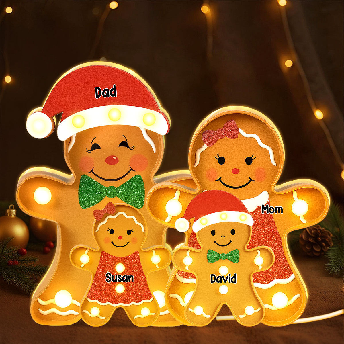 Gingerbread Family Marquee Effect Personalized LED Light Box, Christmas Decoration