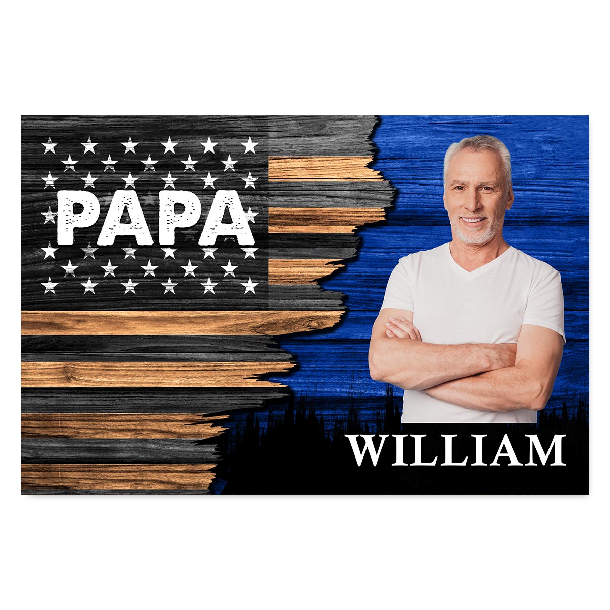 Dad Grandpa Papa Photo Inserted Half Nation Flag Personalized Horizontal Poster