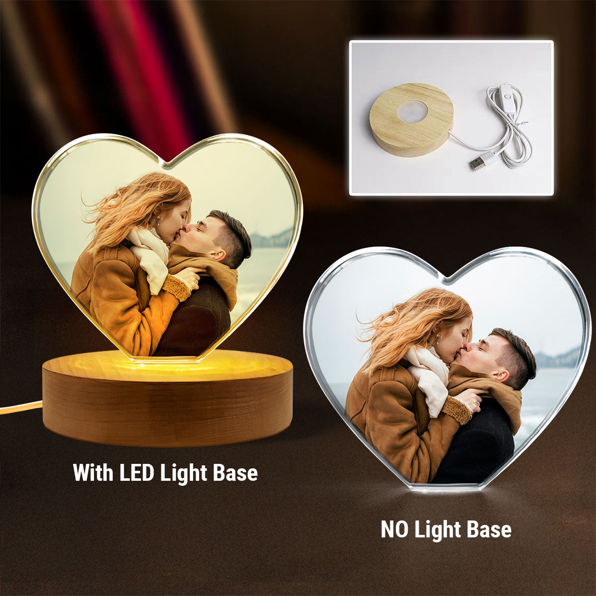 Personalized Photo Print Premium Crystal Heart Led, Created in a Moment, Treasured forever, gift for him, gift for her - Free Shipping included