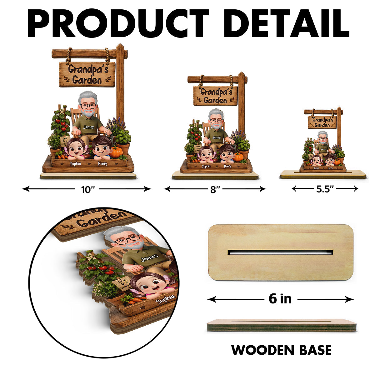 Grandpa's Garden - Personalized 2-Layered Wooden Plaque - Gift for Dad, Husband