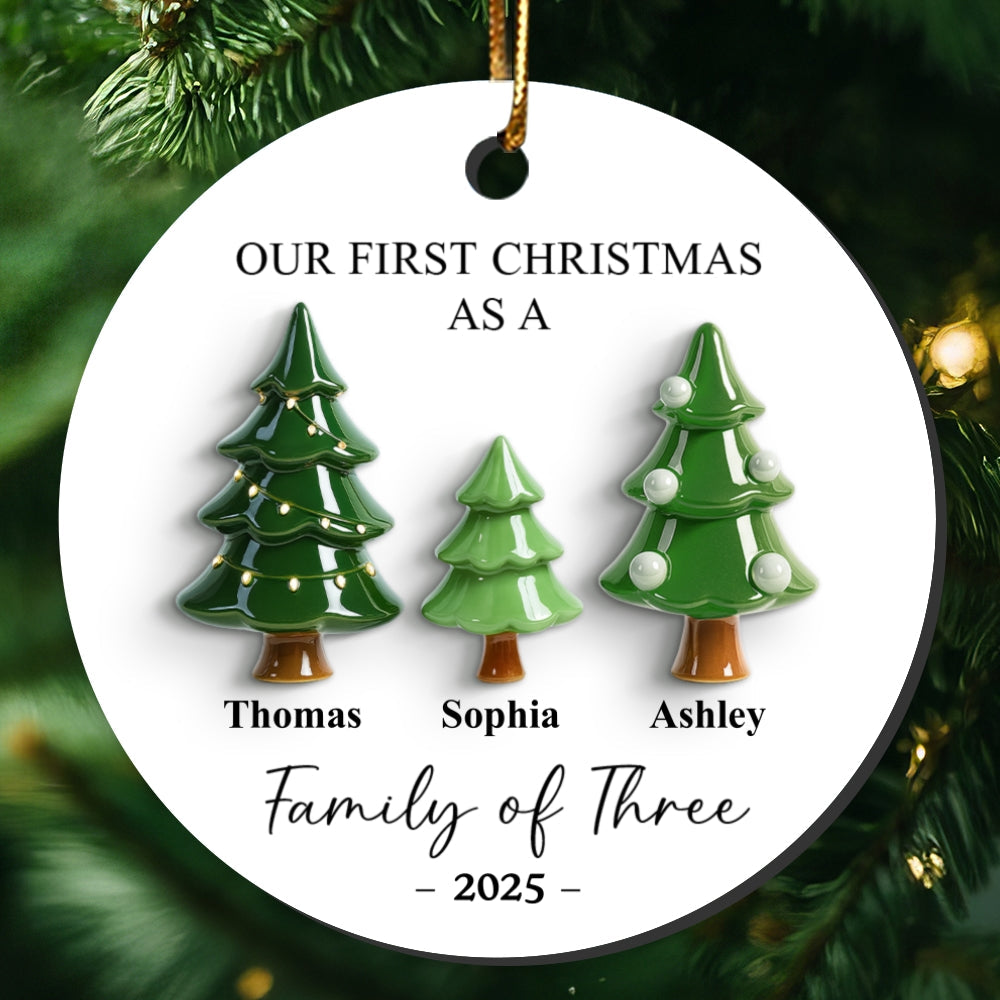 First Christmas As Family Christmas Tree 3D Effect - Personalized Ceramic Ornament - Christmas Decor For Family
