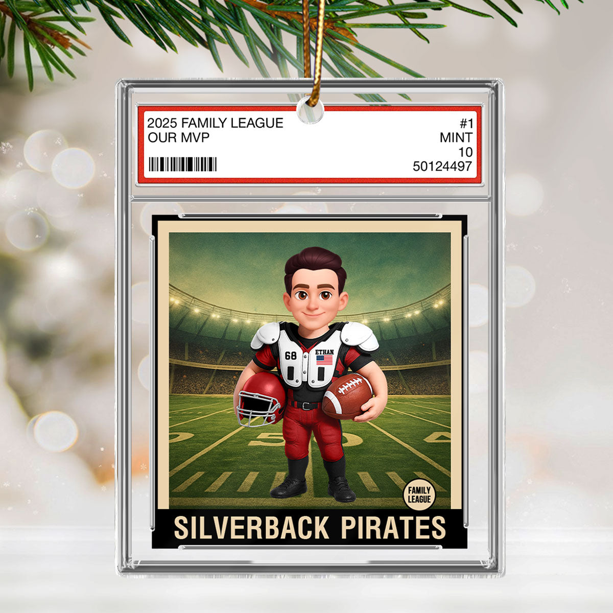 American Football Player All Star Trading Card Style - Personalized Acrylic Ornament - Christmas Gift For Son, Grandson
