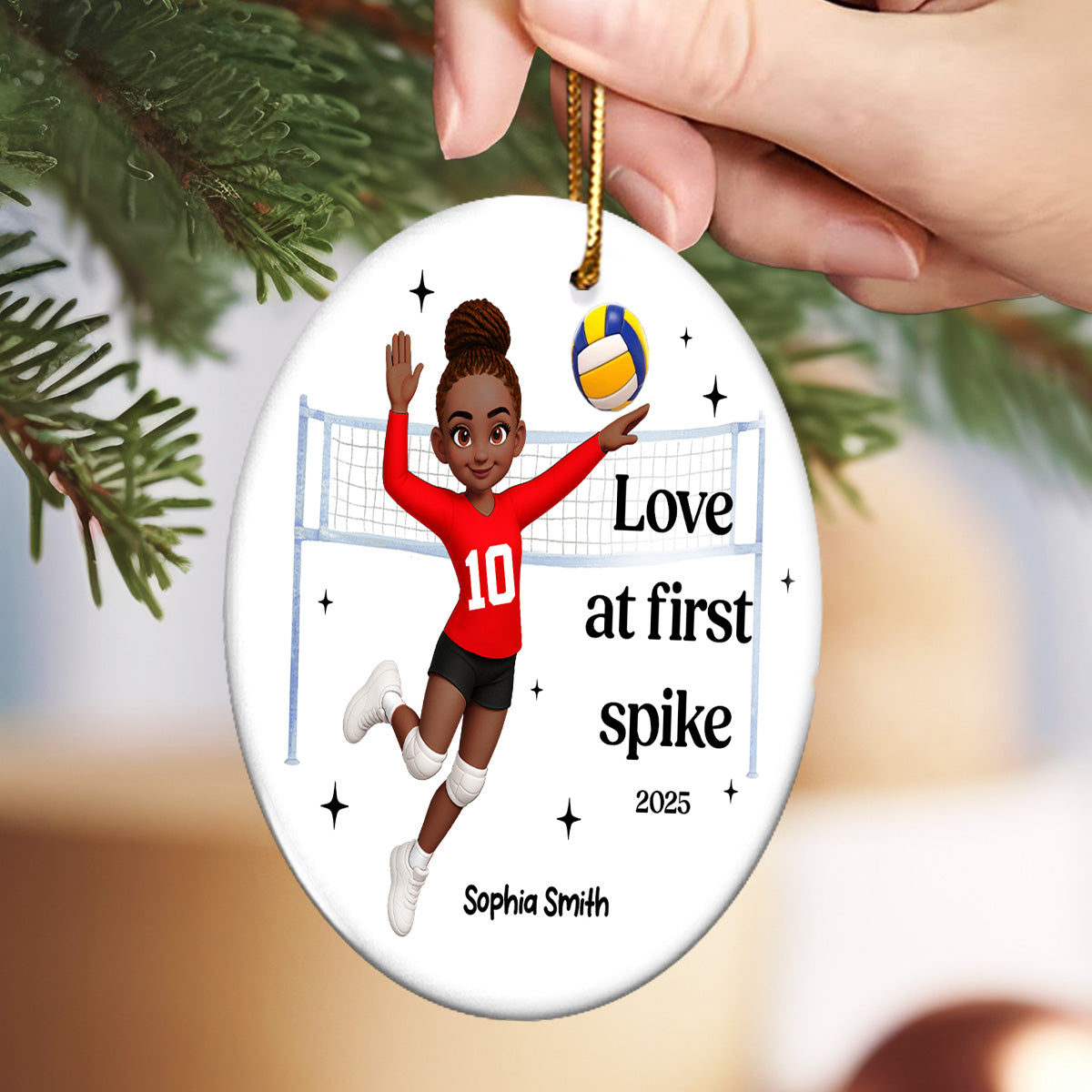 Love At First Spike Volleyball Player - Personalized Ceramic Ornament - Christmas Gift For Volleyball Players
