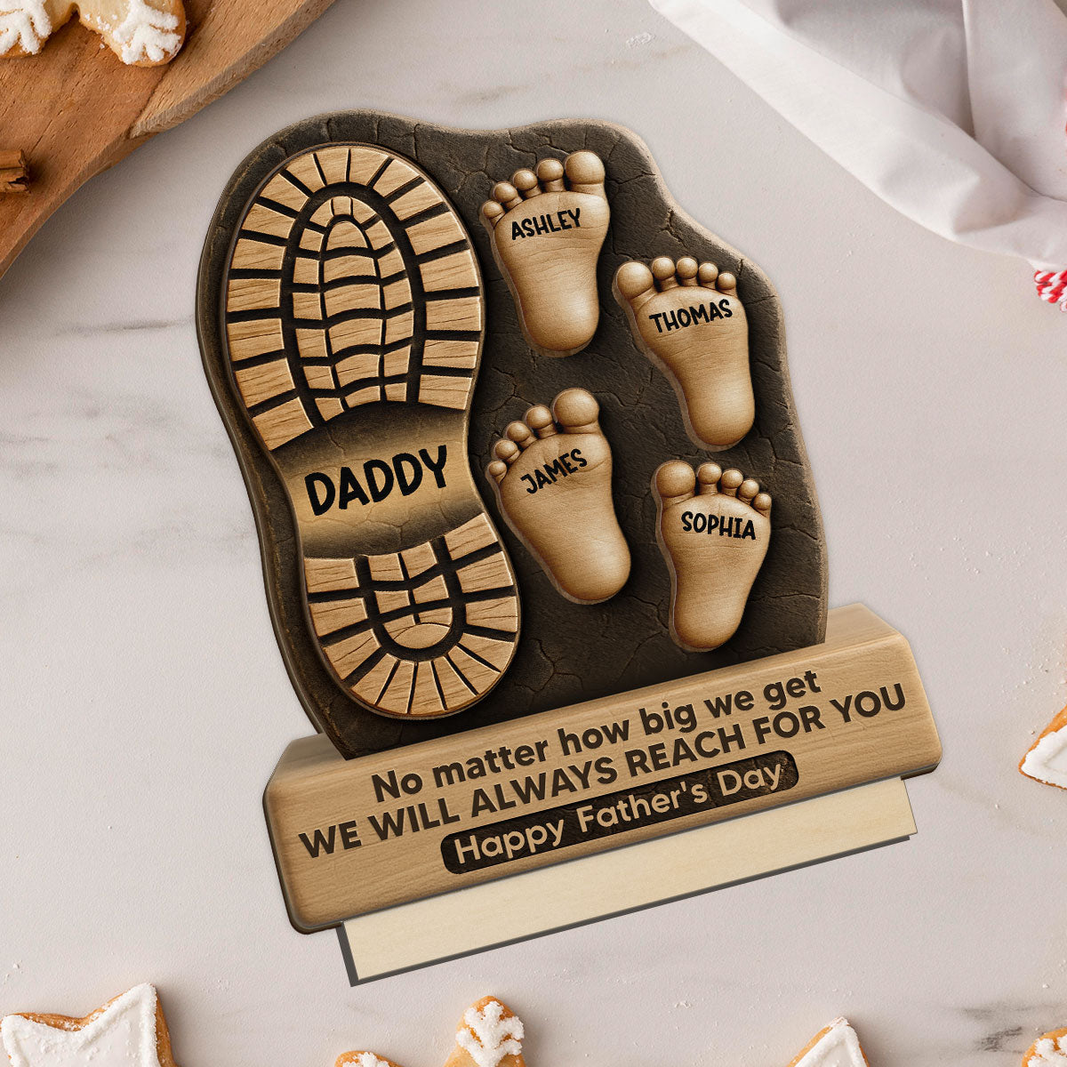 Dad No Matter How Big We Get Personalized 2-Layer Standing Wooden Plaque| Unique Gift For Dad