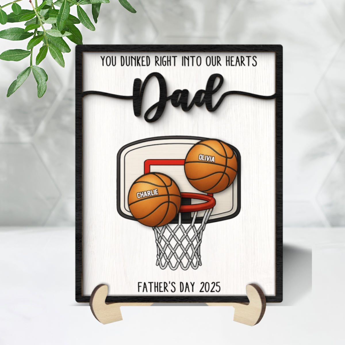 You Dunked Right into Our Hearts Dad Personalized 2-Layered Wooden Plaque, Gift for Basketball Dad, Gift for Husband