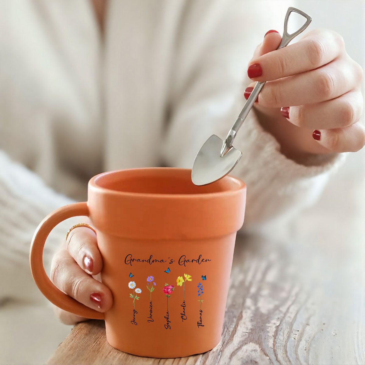 Grandma's Garden Watercolor Birth Month Flower Personalized Plant Pot Ceramic Mug