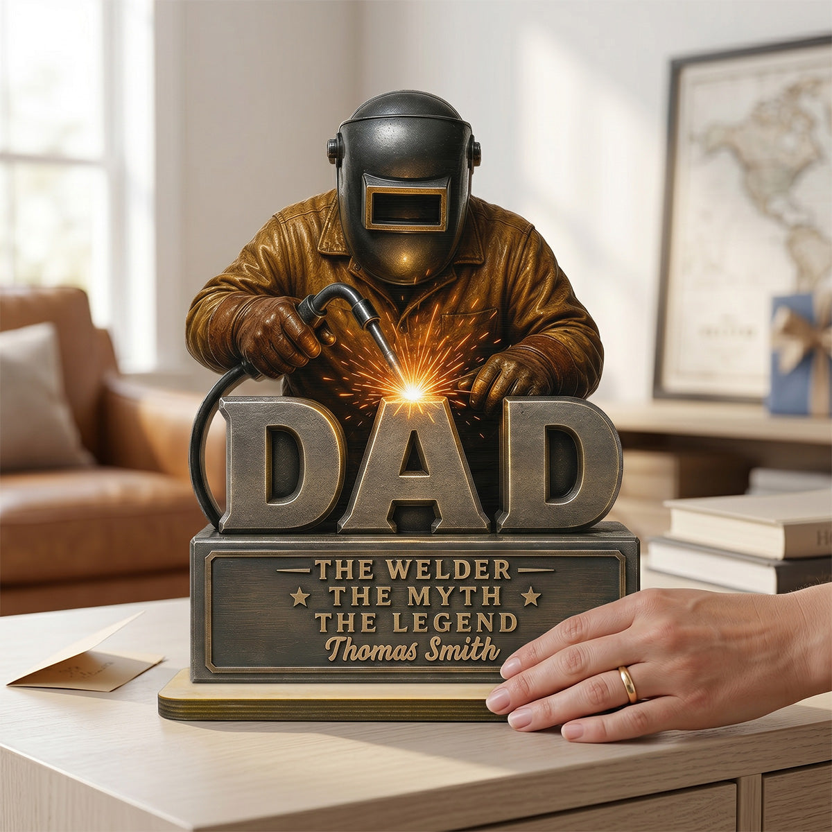 Welder Dad The Man The Myth - Personalized 2-Layered Wooden Plaque - Gift For Welders, Metal Worker Mechanic Welding Dad, Husband