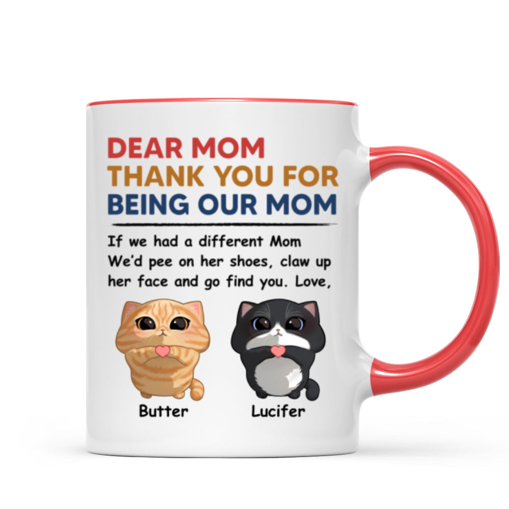 Thank You For Being My Cat Dad Mom Cute Cartoon Cats Looking Up Personalized Mug