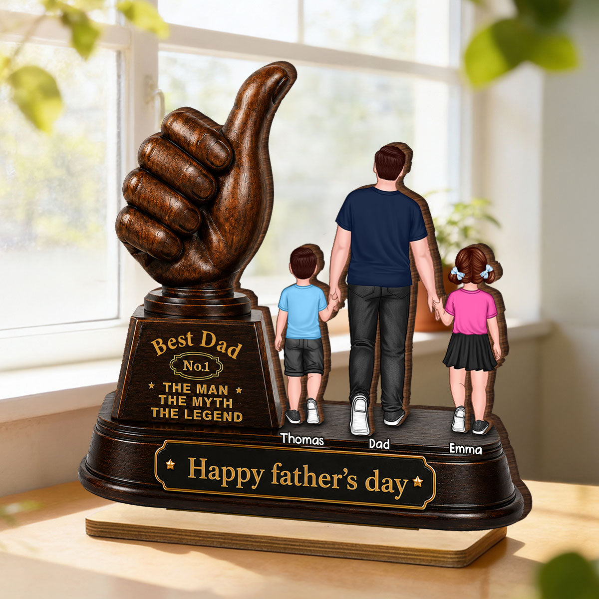 No. 1 Dad Grandpa Trophy - Personalized 2-Layered Wooden Plaque - Gift for Dad, Husband