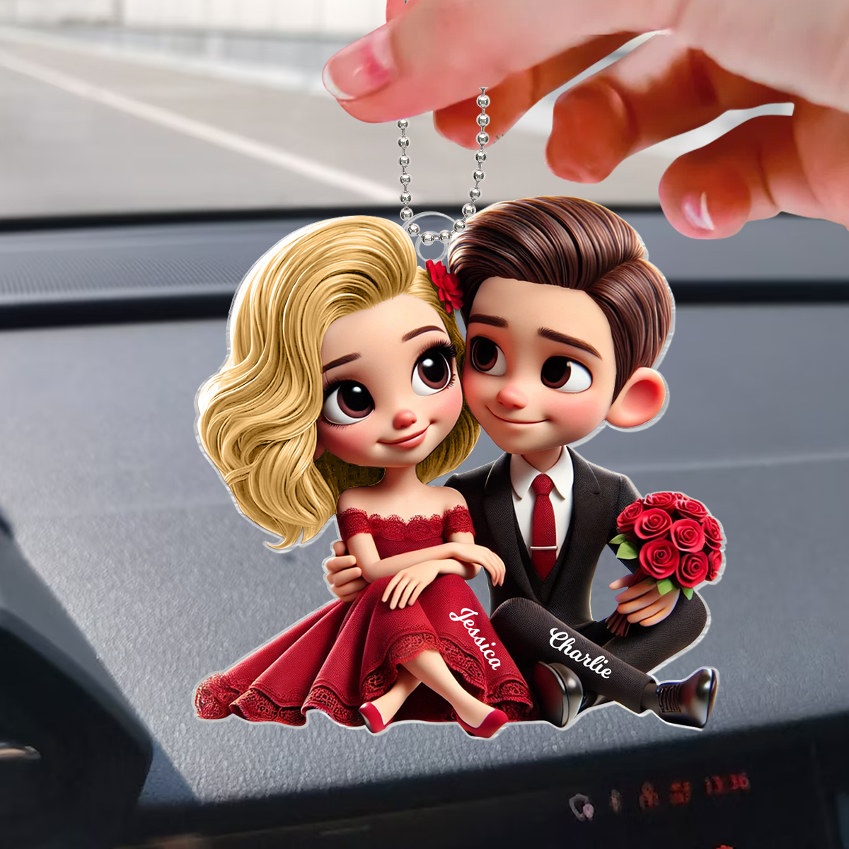 Romantic Elegant Couple Personalized Acrylic Car Hanger, Anniversary Gift for him, Gift for her
