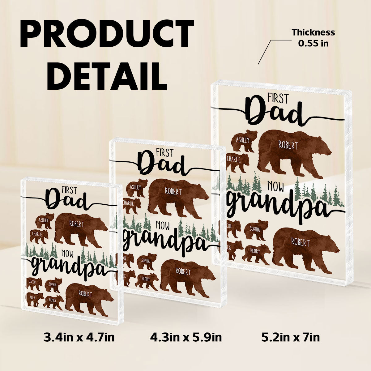 First Dad Now Grandpa Bear Personalized Acrylic Block, gift for Dad, for Grandpa