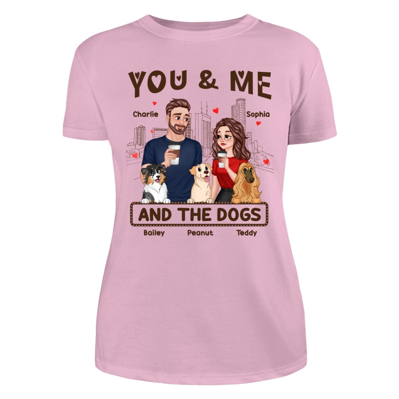 You Me & The Dog Cartoon Couple Hand In Hand Personalized Shirt