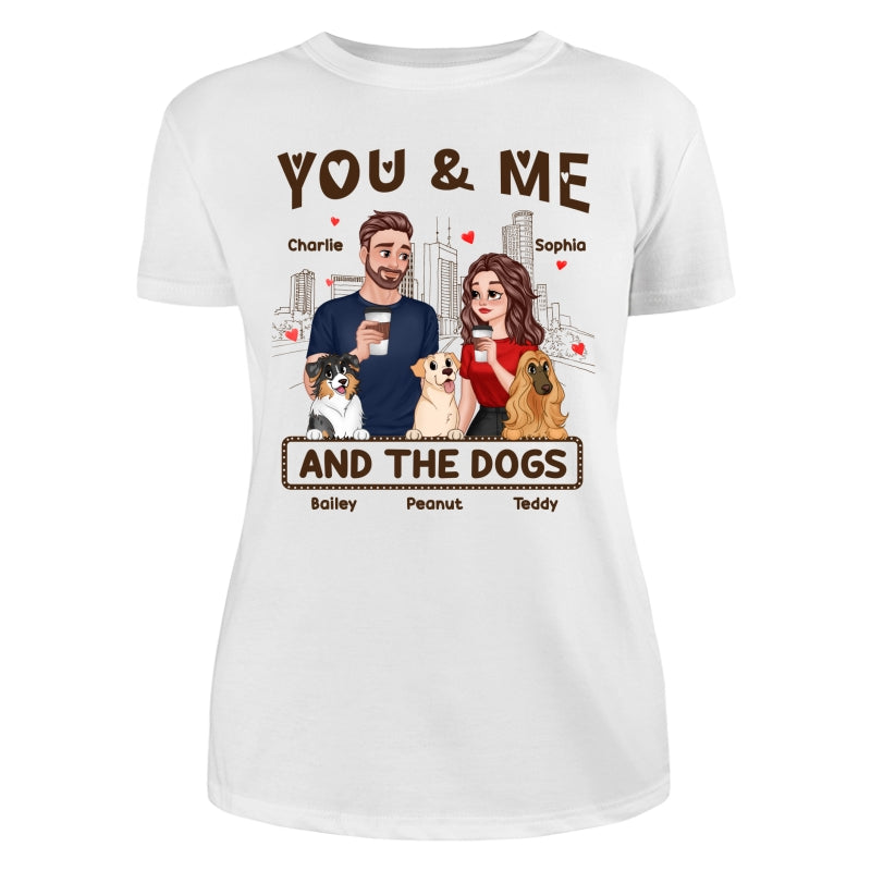 You Me & The Dog Cartoon Couple Hand In Hand Personalized Shirt